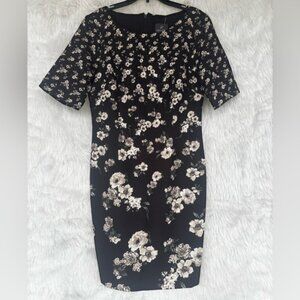 NWOT Adrianna Papell Black dress with white, grey flowers, 4